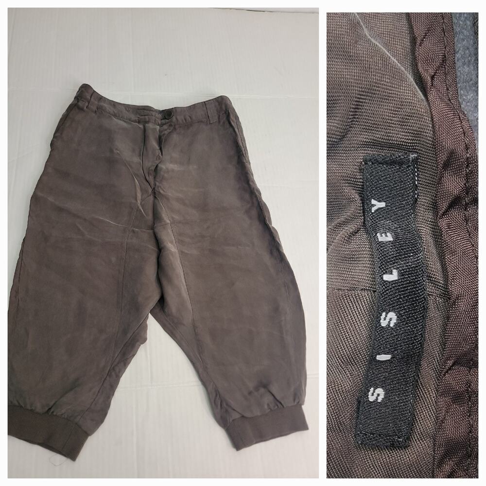 Sisley Crop Harem Satin Pants Women SZ 40 Capri Pockets Satin Italy Made